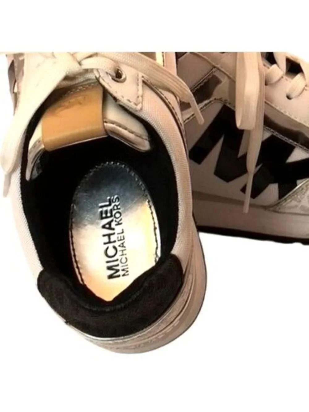 Michael Kors Maddy Two-Tone Gray & Silver Signature Logo & Mesh Trainers Size 6